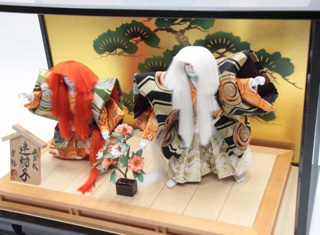 アウトレット品 歌舞伎人形 連獅子 吉福作 舞踊人形 日本人形 幅69.5cm 