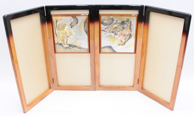 アウトレット品 五月人形五月屏風 屏風のみ 23号 雫柄 彫金龍虎