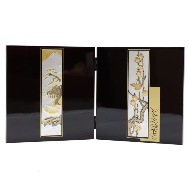 アウトレット品 雛人形三月屏風 屏風のみ 9号 梅にうぐいす 彫金山水 仁 二曲屏風 幅47〜50cm (22a-ya-2255) インテリア ディスプレイ 見切処分品の通販は