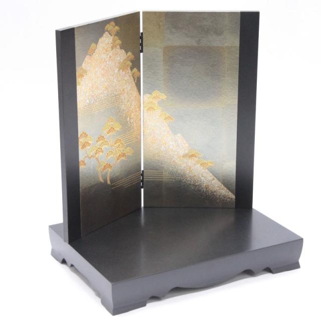 五月飾り 富岳黒屏風 平台　☆ 大幅値下げ !! ☆ アウトレット品 雛人形平飾台 屏風・台セット 16号 黒色エンボス平台