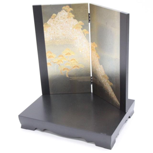 飾台と屏風 アウトレット品 雛人形平飾台 屏風・台セット 16号 黒色エンボス平台