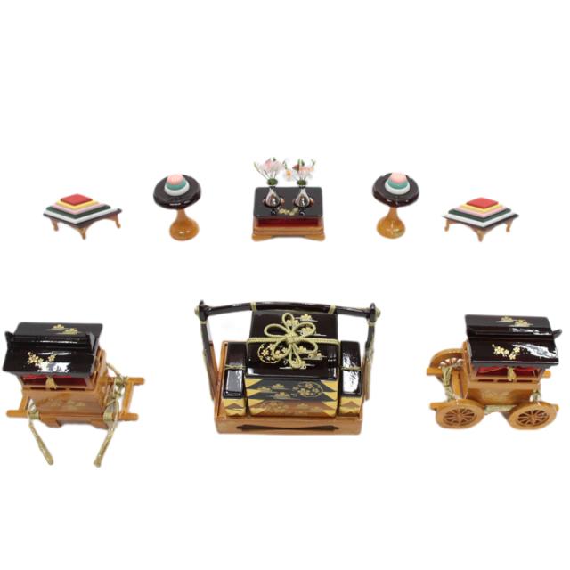 アウトレット品 雛道具お道具セット 六品 40号 山鉾六点セット 桜 金属徳利 けやき塗 木製 3段飾り用 飾り幅120cm (22a-ya-1938) インテリア ディスプレイ 見切処分品の通販は