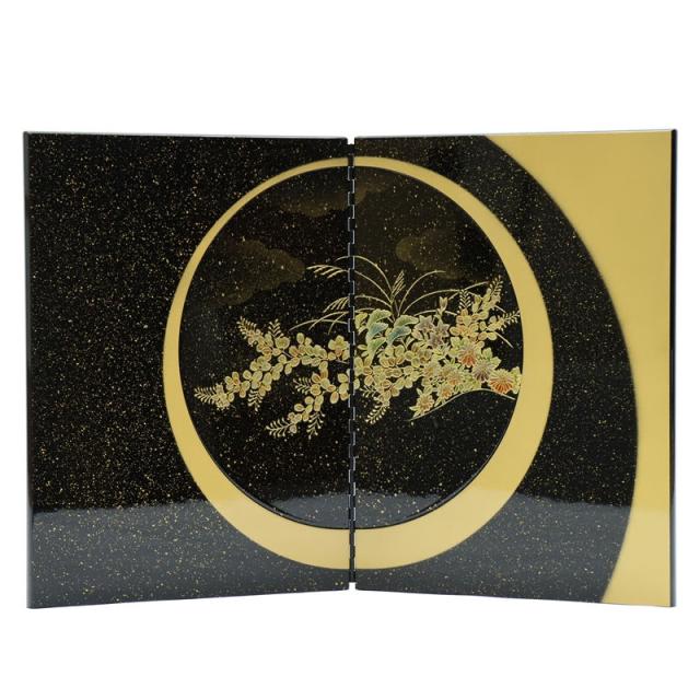アウトレット品 雛人形 三月屏風 屏風のみ 15号 48A-307 (黒/金)まほろば 二曲屏風 飾り幅58〜62cm (23a-ya-0049) インテリア ディスプレイ 見切処分品