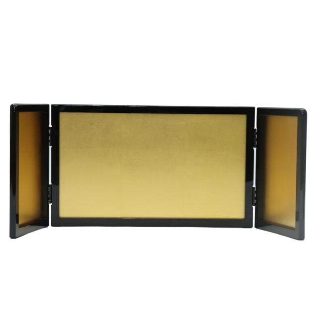 アウトレット品 雛人形 三月屏風 屏風のみ 10号 黒塗り枠金沢箔金屏風 三曲屏風 飾り幅65〜75cm (23a-ya-0117) インテリア ディスプレイ 見切処分品の通販は