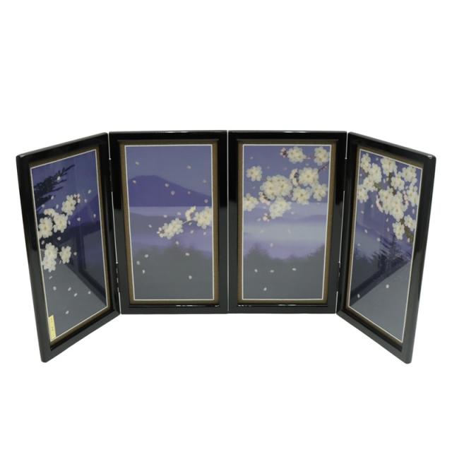 アウトレット品 屏風 屏風のみ 20号 二曲一双屏風 富士に桜 黒塗