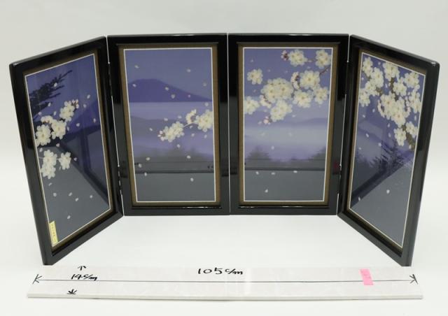 アウトレット品 屏風 屏風のみ 20号 二曲一双屏風 富士に桜 黒塗
