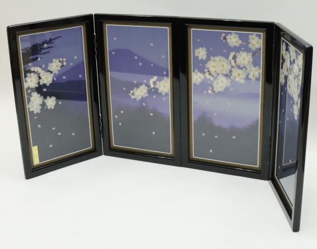 アウトレット品 屏風 屏風のみ 20号 二曲一双屏風 富士に桜 黒塗