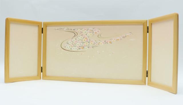 アウトレット品 屏風 屏風のみ 三曲屏風 山産 清流 幅100〜105cm (23a-ya-0235) インテリア ディスプレイ 見切処分品 その他季節行事