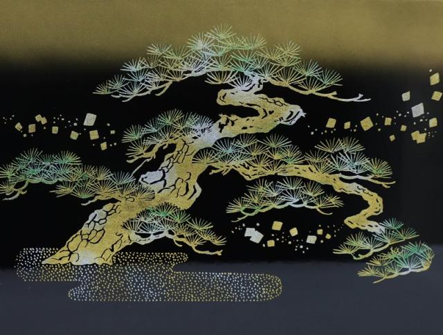 85 金箔山水　高床台　飾り台　台　五月人形 85 金箔山水高床台飾り台台五月人形