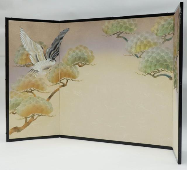 アウトレット品 屏風 屏風のみ 20号 三曲屏風 DK-520 本装松鷹