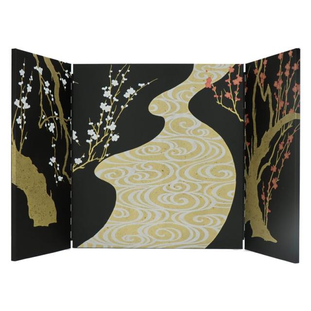 アウトレット品 屏風 屏風のみ 18号 三曲屏風 TK-2180 紅白梅 幅75〜80cm (23a-ya-0386) インテリア ディスプレイ 見切処分品の通販は