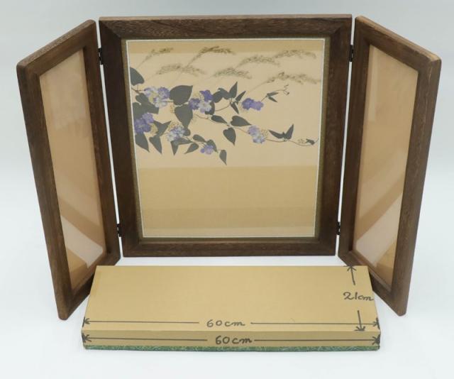 アウトレット品 屏風 屏風のみ 15号 三曲屏風 手まり桜刺繍 23a-ya-0307 アウトレット品 屏風 屏風のみ 20号 三曲焼桐枠屏風 硝子入り押花