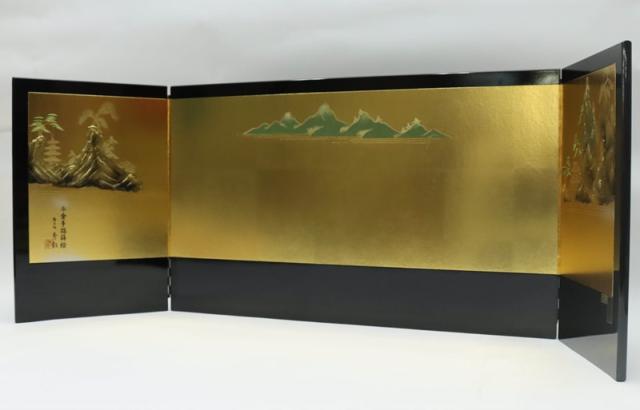 アウトレット品 屏風 屏風のみ 16号 三曲屏風 宝永屏風 黒 特金山水