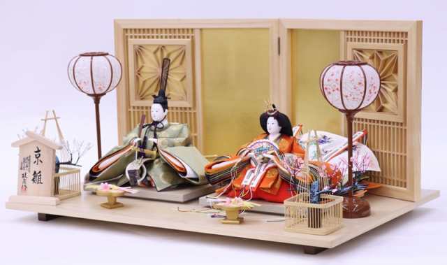 雛人形 親王平飾り 平安寿峰 京雛殿 京十番 鳥欅紋 hn311 2hs1857 幅80cm 色桜ゴールド 2人 (223to1865) ひな人形 雛祭