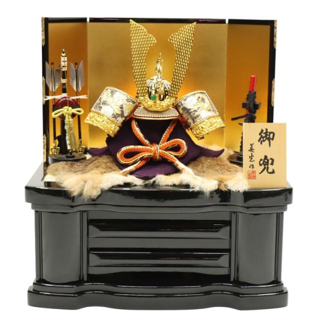 【展示品限り】五月人形　兜　鍬形　収納飾り　※閉店セール　S40 五月人形】兜飾り 収納飾り「金彩松鷹青黒ぼかし会津塗」 (536612