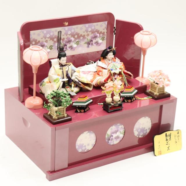 アウトレット品 雛人形 親王 収納飾り 8号 金駒桜 ぶろうパール塗り 幅