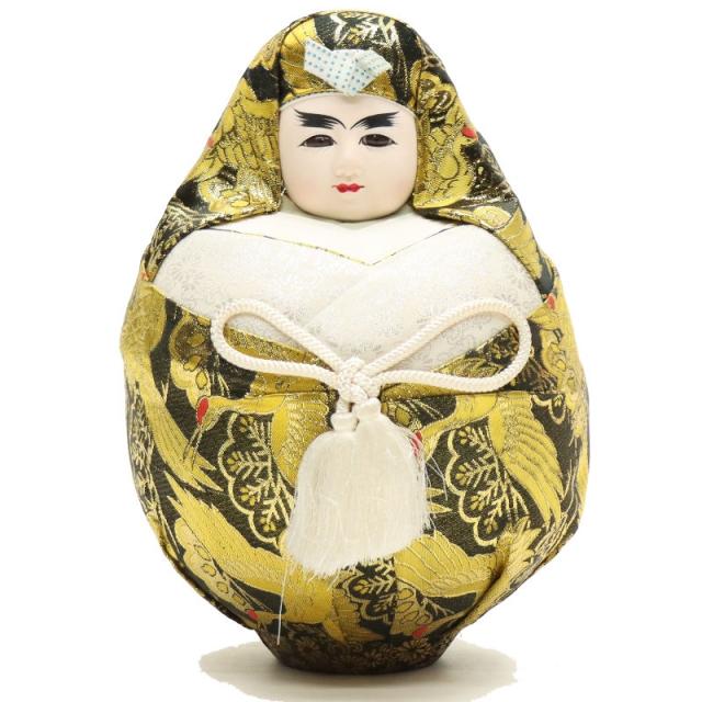 アウトレット品 民芸品 姫だるま 殿のみ 3号 金襴（黒） 松に鶴柄 縁起物 高さ31cm (24a-ya-0603) インテリア ディスプレイ 見切処分品の通販は 5,400円