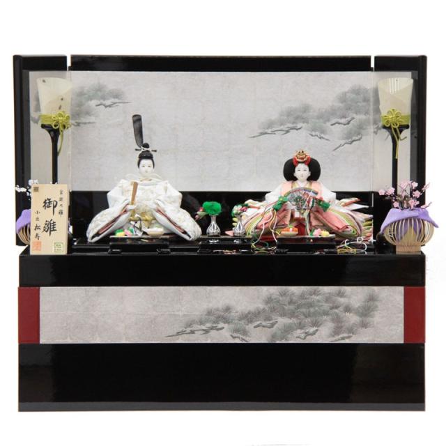 雛人形 親王収納飾り 小出松寿 京極 京十二番 手刺繍A hn274 hs216 幅57cm 宝永屏風銀格子松寿 2人 (24hina-ya-to0227) ひな人形 雛祭の通販は