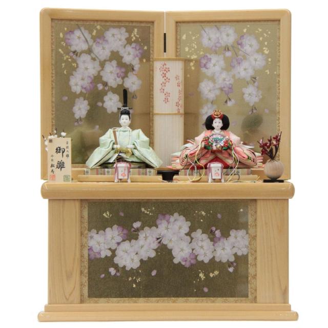 雛人形 親王収納飾り 小出松寿 高雄 京十二番 グリーン唐草牡丹 hn399 hs270 幅55cm 押し花収納 さくら雅 2人 (24hina-ya-to0274) ひな人形 雛祭の通販は