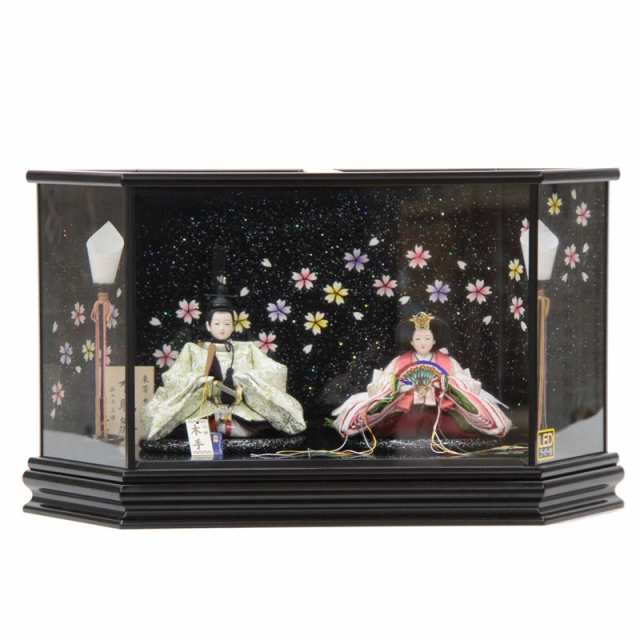 雛人形 親王ケース入り 三世 望月紀彦 有職雛 芥子 正絹 hn382 hs414 幅57cm 六角黒ケース 2人 (24hina-ya-to0418) ひな人形 雛祭の通販は