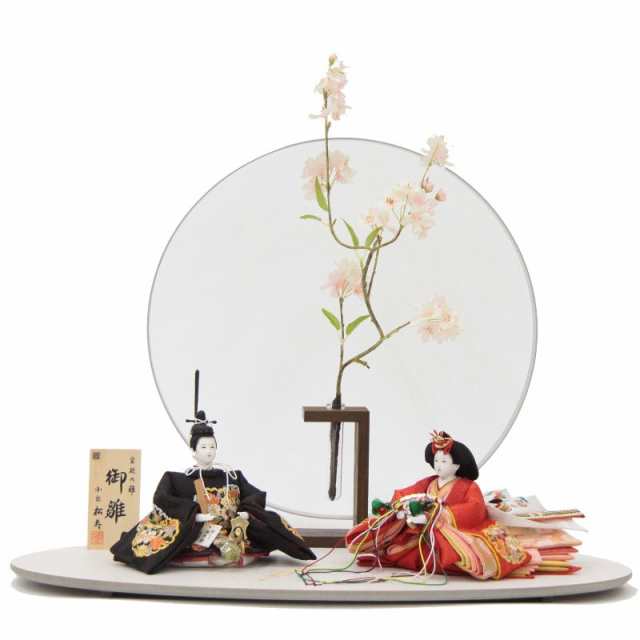 雛人形 親王平飾り 小出松寿 総刺繍 京十二番 雪輪桜文様 hn398 hs716 幅60cm モニュメント丸窓SAKURA MIROKU白 2人 (24hina-ya-to0724) ひな人形 雛祭の通販は