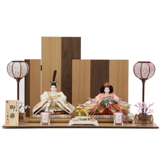 雛人形親王ぼんぼり紅白梅貝桶中古品親王台毛せん付き
