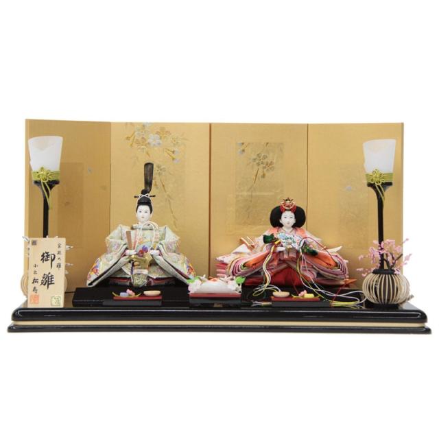 雛人形 親王平飾り 小出松寿 金彩京刺繍 京十二番 桜扇面文様 hn392 hs841 幅60cm 裏箔金桜屏風 2人 (24hina-ya-to0848) ひな人形 雛祭の通販は