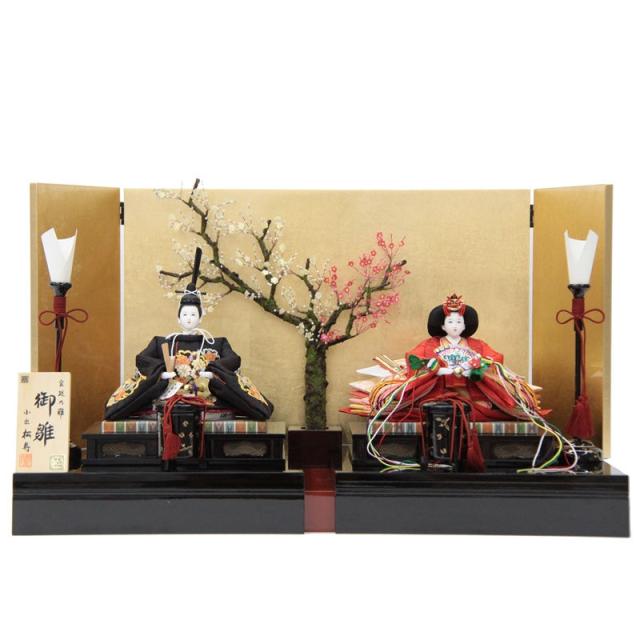 雛人形 親王平飾り 小出松寿 総刺繍 京十二番 雪輪桜文様 hn398 hs928 幅60cm 彩美箔セット 小 2人 (24hina-ya-to0934) ひな人形 雛祭