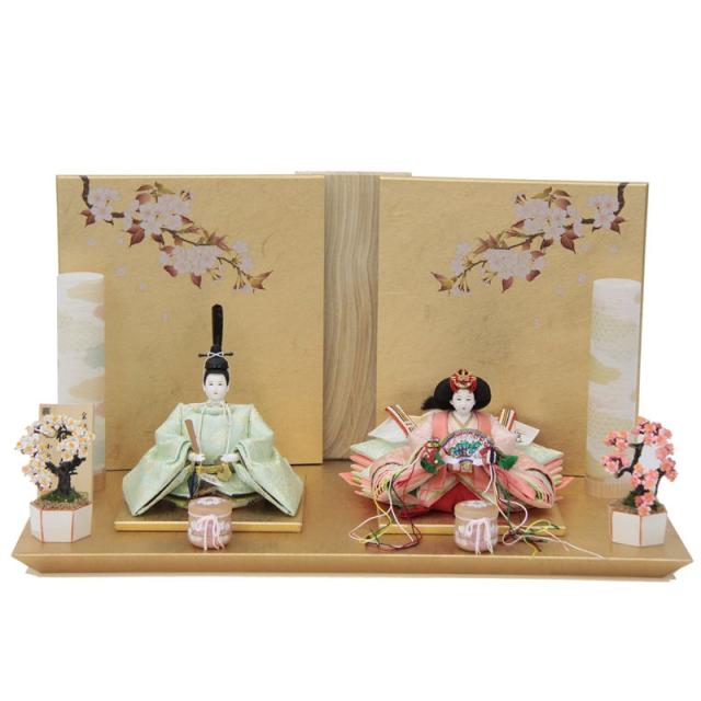 雛人形 親王平飾り 小出松寿 高雄 京十二番 グリーン唐草牡丹 hn399 hs986 幅60cm C-132セット 2人 (24hina-ya-to0991) ひな人形 雛祭の通販は