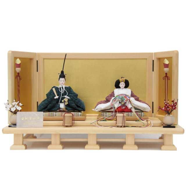 雛人形 親王平飾り 田村芙紗彦 京十二番 SenSen 緑×エンジ hn405 hs1015 幅63cm 桧金屏風 2人 (24hina-ya-to1018) ひな人形 雛祭の通販は