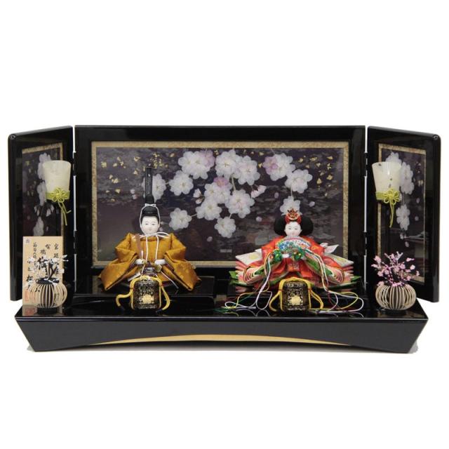 雛人形 親王平飾り 小出松寿 おぼこ雛 四寸 黄櫨染 hn191 hs1504 幅70cm 押し花屏風 夜桜幻想 (24hina-ya-to1532) ひな人形 雛祭の通販は