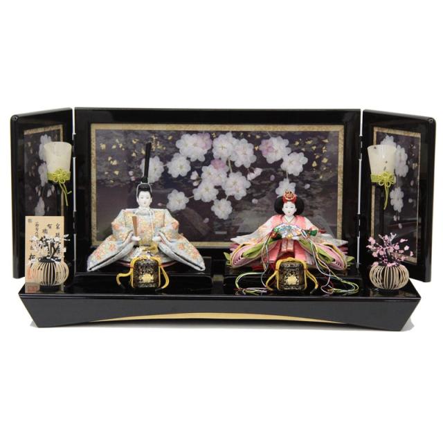 雛人形 親王平飾り 小出松寿 京刺繍（上）  京十一番 流水桜文様  hn394 hs1504 幅70cm 押し花屏風 夜桜幻想 (24hina-ya-to1535) ひな人形 雛祭の通販は