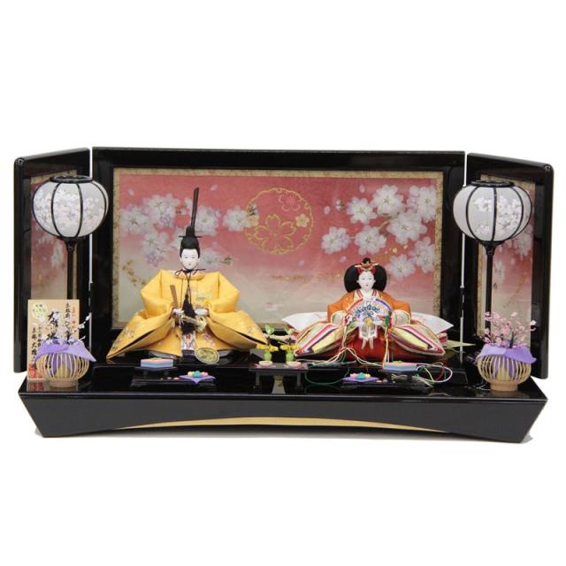 雛人形 親王平飾り 大橋弌峰 京雛 十番 松竹梅 イエロー hn299 hs1544 幅70cm 押し花屏風 桜の気持ち (24hina-ya-to1562) ひな人形 雛祭の通販は