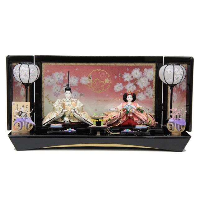 雛人形 親王平飾り 小出松寿 京刺繍（特上） 京十一番 牡丹唐草文様 hn395 hs1544 幅70cm 押し花屏風 桜の気持ち (24hina-ya-to1579) ひな人形 雛祭の通販は