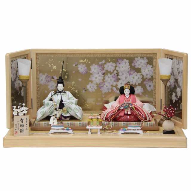 雛人形 親王平飾り 三世 望月紀彦 有職雛 京十一番 正絹 hn345 hs1584 幅69cm 押し花屏風 さくら雅 桧 (24hina-ya-to1585) ひな人形 雛祭の通販は