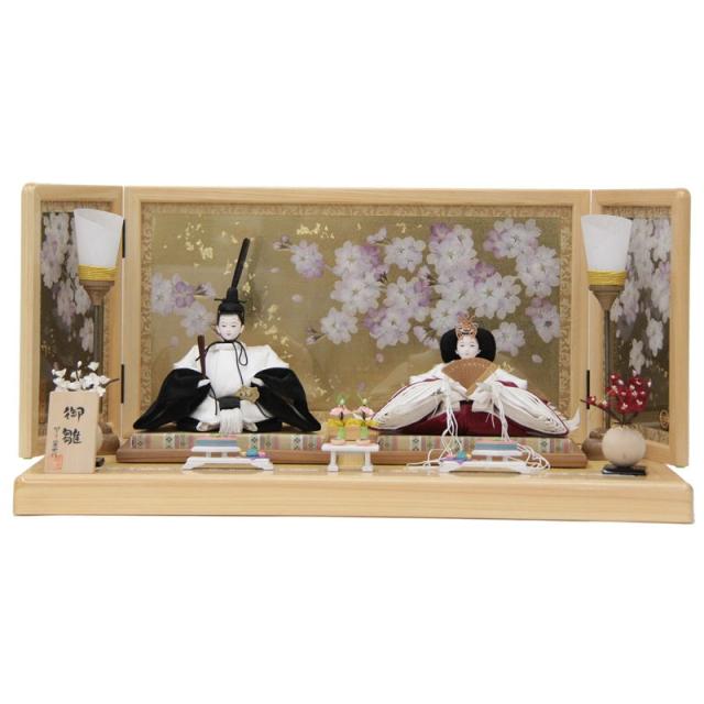 雛人形 親王平飾り 望月麗光 熊倉謹製頭 京十番 ホワイト＆ブラック、ホワイト&ローズ hn198 hs1584 幅69cm 押し花屏風 さくら雅 桧 (24hina-ya-to1589) ひな人形 雛祭の通販は