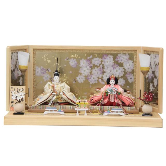 雛人形 親王平飾り 小出松寿 京刺繍 上 京十一番 松竹梅 hn196 hs1584 幅69cm 押し花屏風 さくら雅 桧 (24hina-ya-to1617) ひな人形 雛祭の通販は
