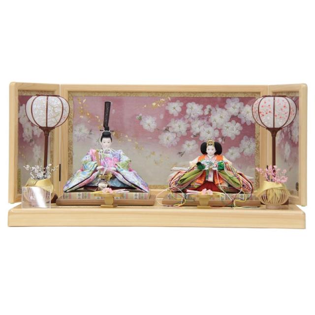 雛人形 親王平飾り 小出松寿 熊倉謹製頭 京十一番 スワロフスキー light blue hn235 hs1624 幅69cm 押し花屏風 春告げ桜 (24hina-ya-to1660) ひな人形 雛祭の通販は