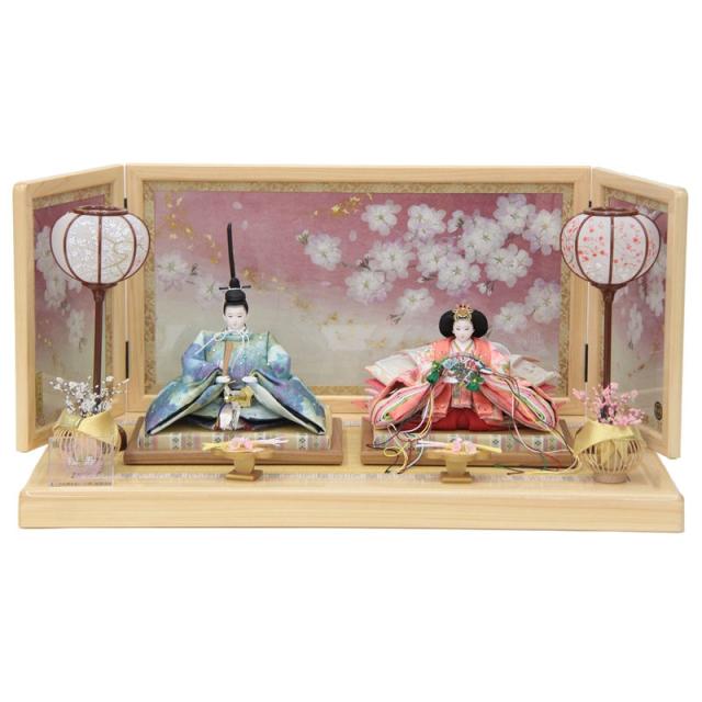 雛人形 親王平飾り 小出松寿 熊倉謹製頭 京十一番 東山 スワロフスキー blue hn272 hs1624 幅69cm 押し花屏風 春告げ桜 (24hina-ya-to1663) ひな人形 雛祭の通販は