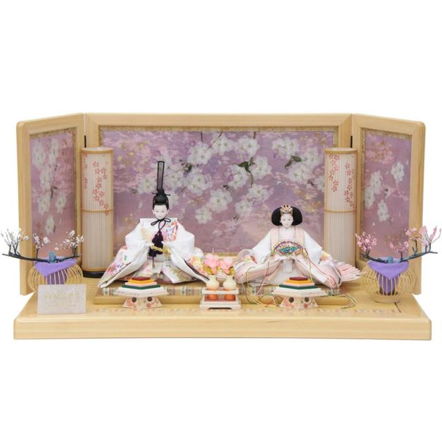雛人形 親王平飾り 田村芙紗彦 熊倉謹製頭 京十番 白にまりと桜 hn335 hs1986 幅80cm 押し花屏風 新小春 (24hina-ya-to1993) ひな人形 雛祭の通販は