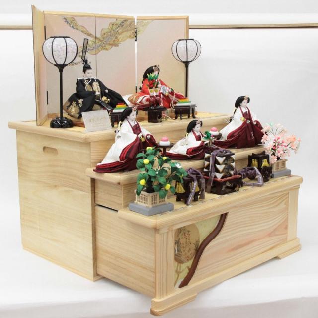 雛人形 五人 収納三段飾り 田村芙紗彦 熊倉謹製頭 京十一番 金雲金梅 hn216-62 hs2212 幅70cm 天竜杉 (24hina-ya-to2212) ひな人形 雛祭の通販は