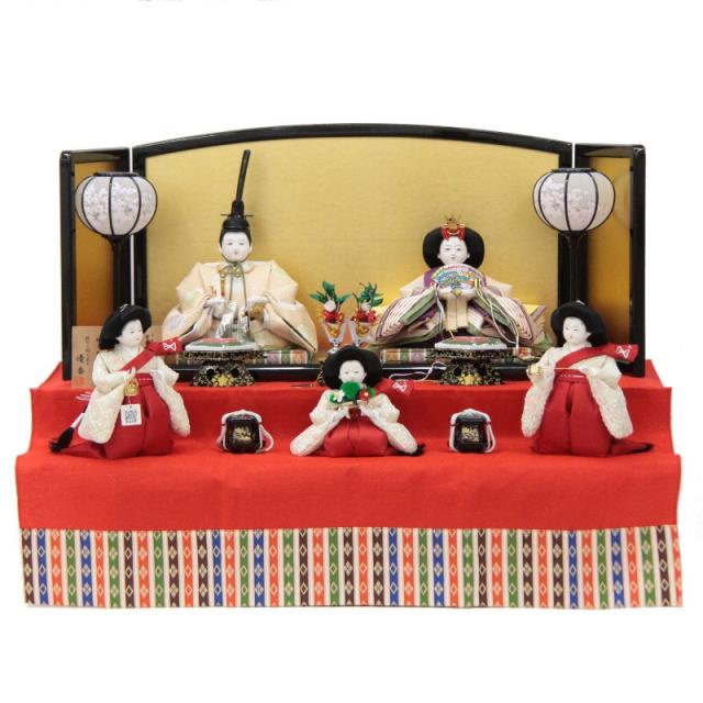 ○おひなさま○刺繍衣装丸形 金屏風オルゴールフルセット