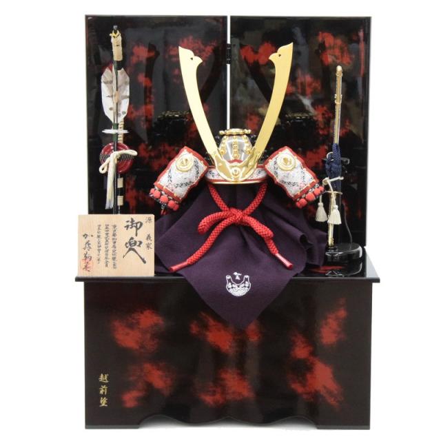 五月人形 兜 収納飾り 1/3 幅40cm（245to0124）鞆美 源義家 金 江戸甲冑 根来塗り（赤） ym1110n（gk88b/yb1030/yy1013/gs122） 端午の節句 インテリアの通販は