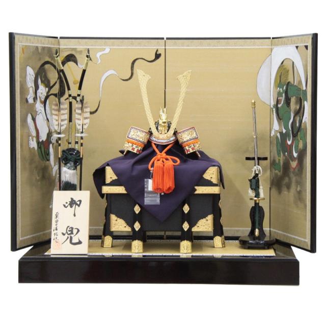 五月人形兜 風神雷神屏風付き samurai helmet