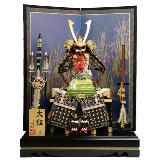 五月人形 鎧 平飾り 12号 幅83cm（245to0814）一水 オリジナル総裏 京甲冑 杜若エメラルド屏風 ym1115（gk79/yb1064/yd1035/yy1034/gs811） 端午の節句 インテリア五月人形