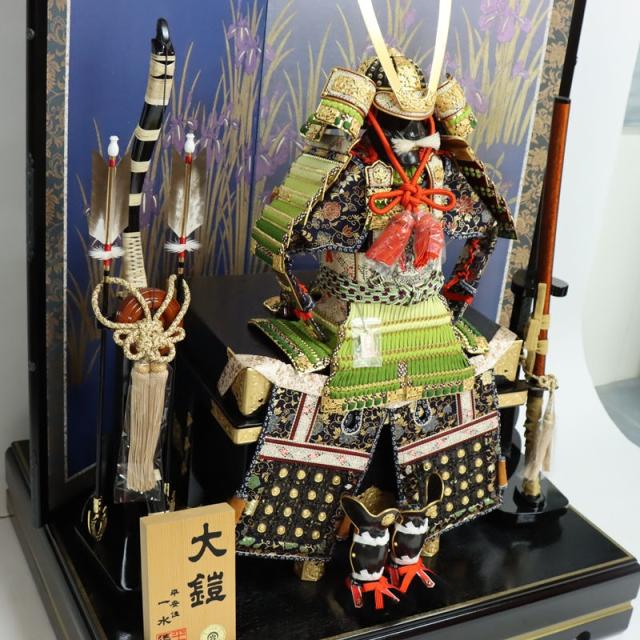 五月人形 鎧 平飾り 12号 幅83cm（245to0814）一水 オリジナル総裏 京甲冑 杜若エメラルド屏風 ym1115（gk79/yb1064/yd1035/yy1034/gs811） 端午の節句 インテリア