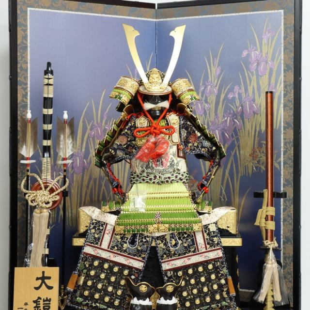 五月人形 鎧 平飾り 12号 幅83cm（245to0814）一水 オリジナル総裏 京甲冑 杜若エメラルド屏風 ym1115（gk79/yb1064/yd1035/yy1034/gs811） 端午の節句 インテリア