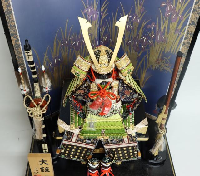 五月人形 鎧 平飾り 12号 幅83cm（245to0814）一水 オリジナル総裏 京甲冑 杜若エメラルド屏風 ym1115（gk79/yb1064/yd1035/yy1034/gs811） 端午の節句 インテリア