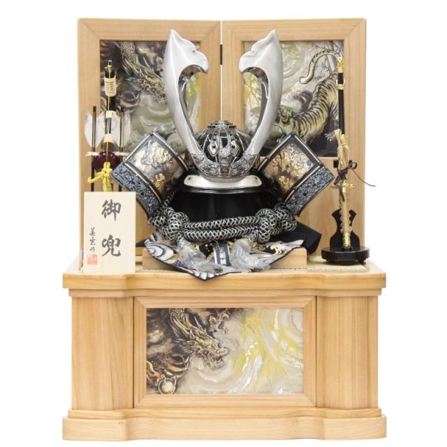 五月人形 着用兜 収納飾り 25号 幅63cm（245to0837）剛龍 ブロンズ彫金  武将 木目セット ym1200n（gk221b/yb1096/yy1058/gs833） 端午の節句 インテリアの通販は 99,800円