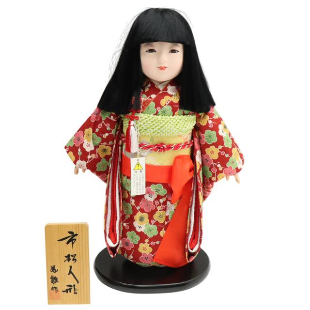 アウトレット品 雛人形 市松人形 10号 縮緬 赤/桜 高さ40cm (25a